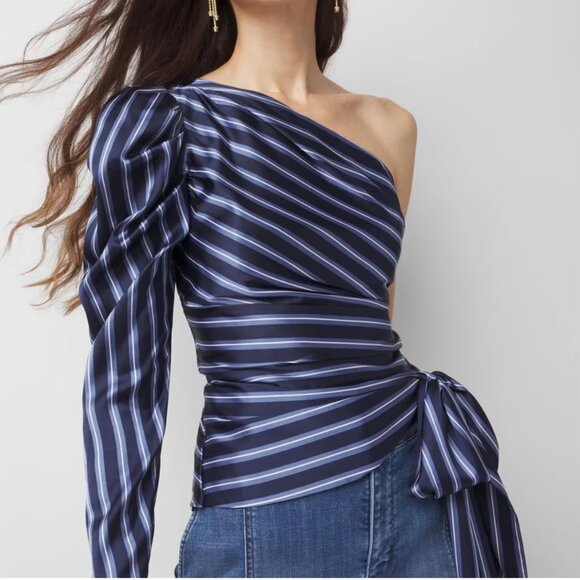NWT WHITE HOUSE BLACK MARKET satin one shoulder bow blouse - Picture 1 of 2